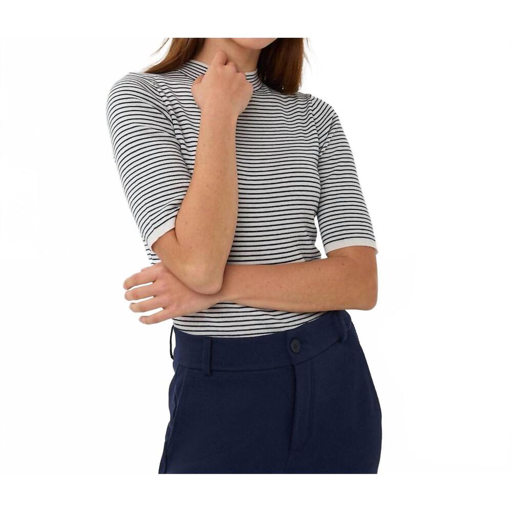 NEW ESQUALO stripe mock neck top in navy/white
